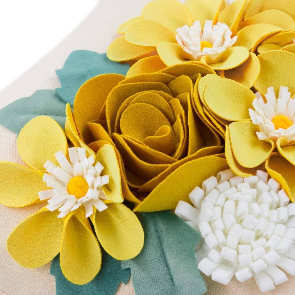 JWH 3D Flower Throw Pillow Cover Aesthetic Decorative Floral Accent Cushion Handmade Pillowcase for Bed Living Room Couch Office 18x18 Inch Beige Yellow Green