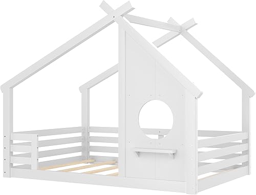 Miniatura 43 de Bellemave Cama individual para niños, cama de madera de pino, camas Montessori para niños, color blanco con estante Blanco,Madera de pino gris,gris