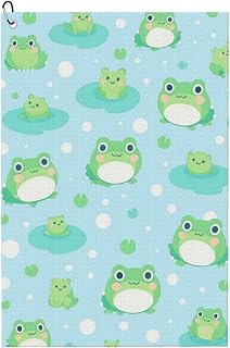 Cute Frog Golf Towel Microfiber Durable Fabric with Portable Clip 16x24in