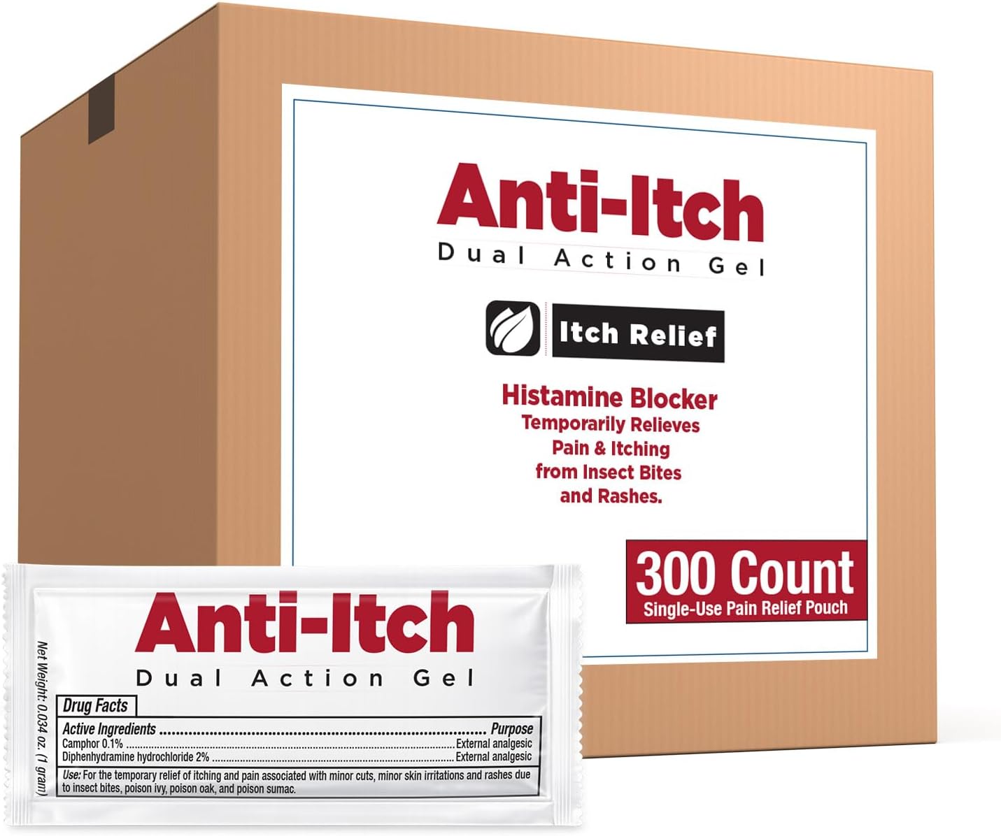 CoreTex Anti-Itch Dual Action Gel Packets - Pack of 300 Single-Use Topical Analgesic Gel Packets for Fast Acting Relief from Poisonous Plant Rashes, Insect Bites, & Other Mild Skin Irritations