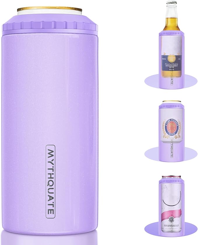 3 in 1 Slim Can Cooler for 12 OZ Skinny Can, Standard Can & Beer Bottle - Keep Cold for 6 Hours - Double Walled Insulated Stainless Steel Vacuum Beverage Can Insulator (Lavender))