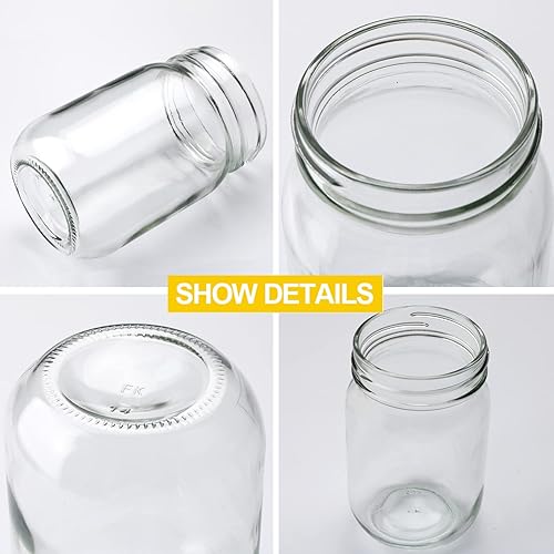 Miniatura 3 de Encheng Tarros de vidrio de 12 onzas con tapas negras, tarros de boca ancha para almacenamiento, tarros de conservas para caviar, hierbas, gelatina,