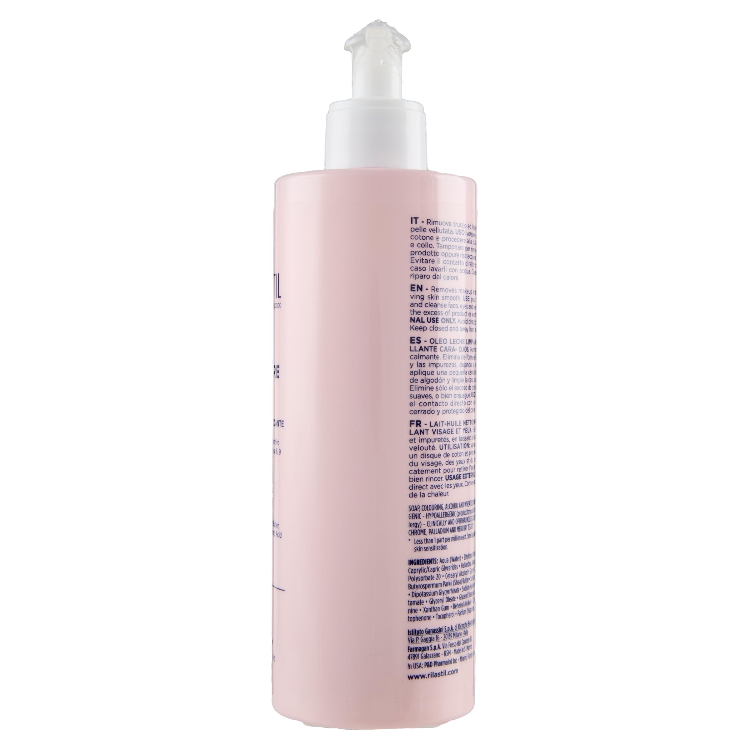 Rilastil Codzienna pielęgnacja twarzy i oczu Olejek do oczyszczania mleka, pielęgnujący środek czyszczący dla wrażliwej i suchej skóry, Soothing and Soothing with Shea Butter, Hyaluronic acid, 400 ml