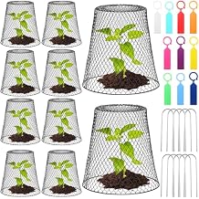 Geosar 10 Pcs 9 inch Chicken Wire Cloche Plant Protector Cover Metal Garden Cloche Dome for Plants Chicken Wire Protection Basket with Garden Stakes for Avoiding Rabbit Bird Small Animals Eat Black