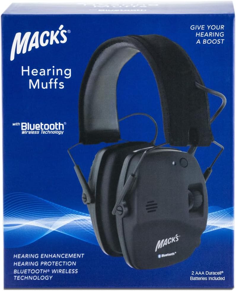 Mack's Electronic Hearing Earmuffs with Bluetooth Wireless Technology - Headphones for Sound Amplification, Music Streaming, Hearing Protection, Video Conferencing, Loud Noise and Phone Calls