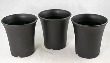3 Japanese Round Black Plastic Cascade Bonsai Pot, Orchid Planter - 4.75x 4.75x 5 (3X#4)