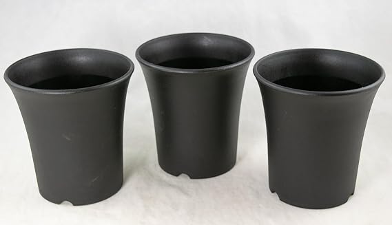 3 Japanese Round Black Plastic Cascade Bonsai Pot, Orchid Planter - 4.75x 4.75x 5 (3X#4)
