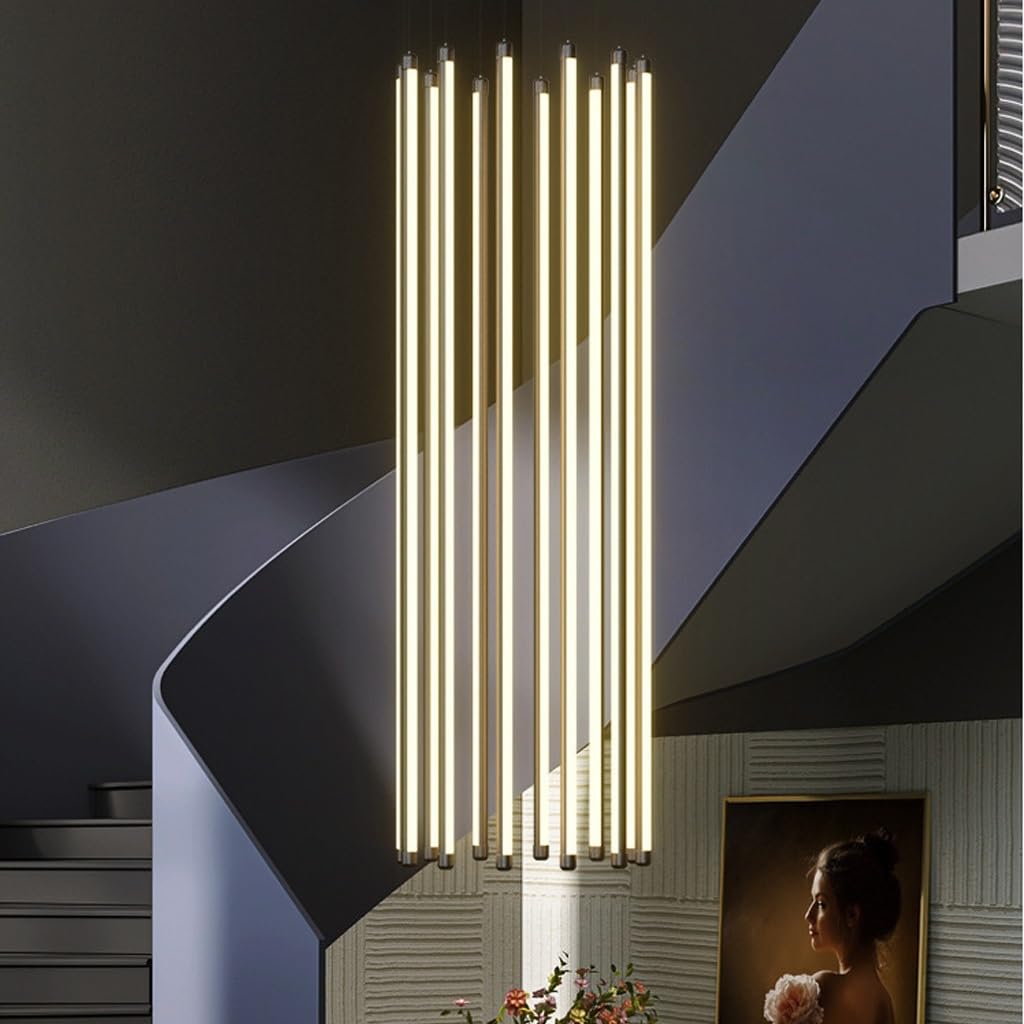Nowoczesna lampa wisząca LED na schody, 12-głowicowa, ściemniana, regulowana lampa sufitowa z aluminium do salonu, hotelu, korytarza, ciepłe oświetlenie, elegancki ażurowy design (ciepła 12)