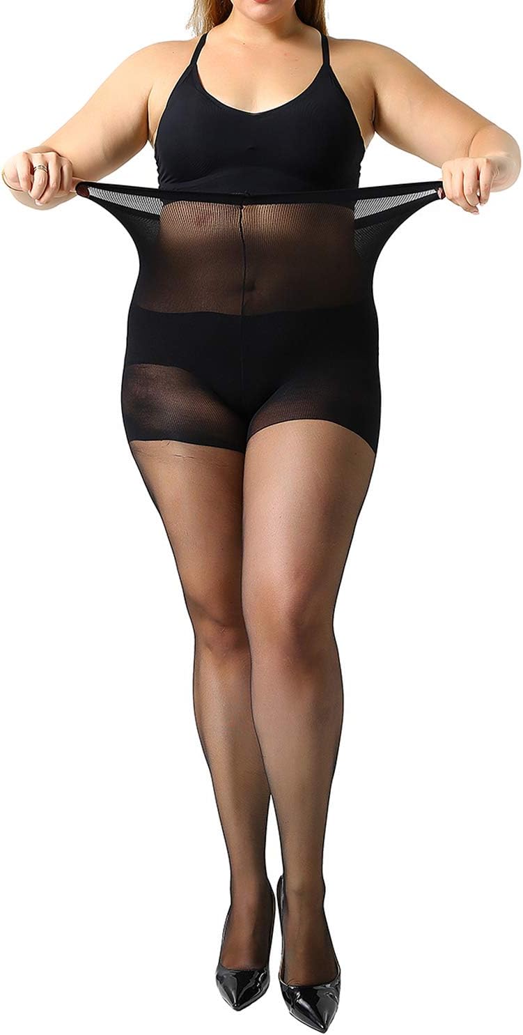 MANZI Women's 2 Pairs Plus Size Control Top Tights Ultra-Soft Panty Hose - Image 2