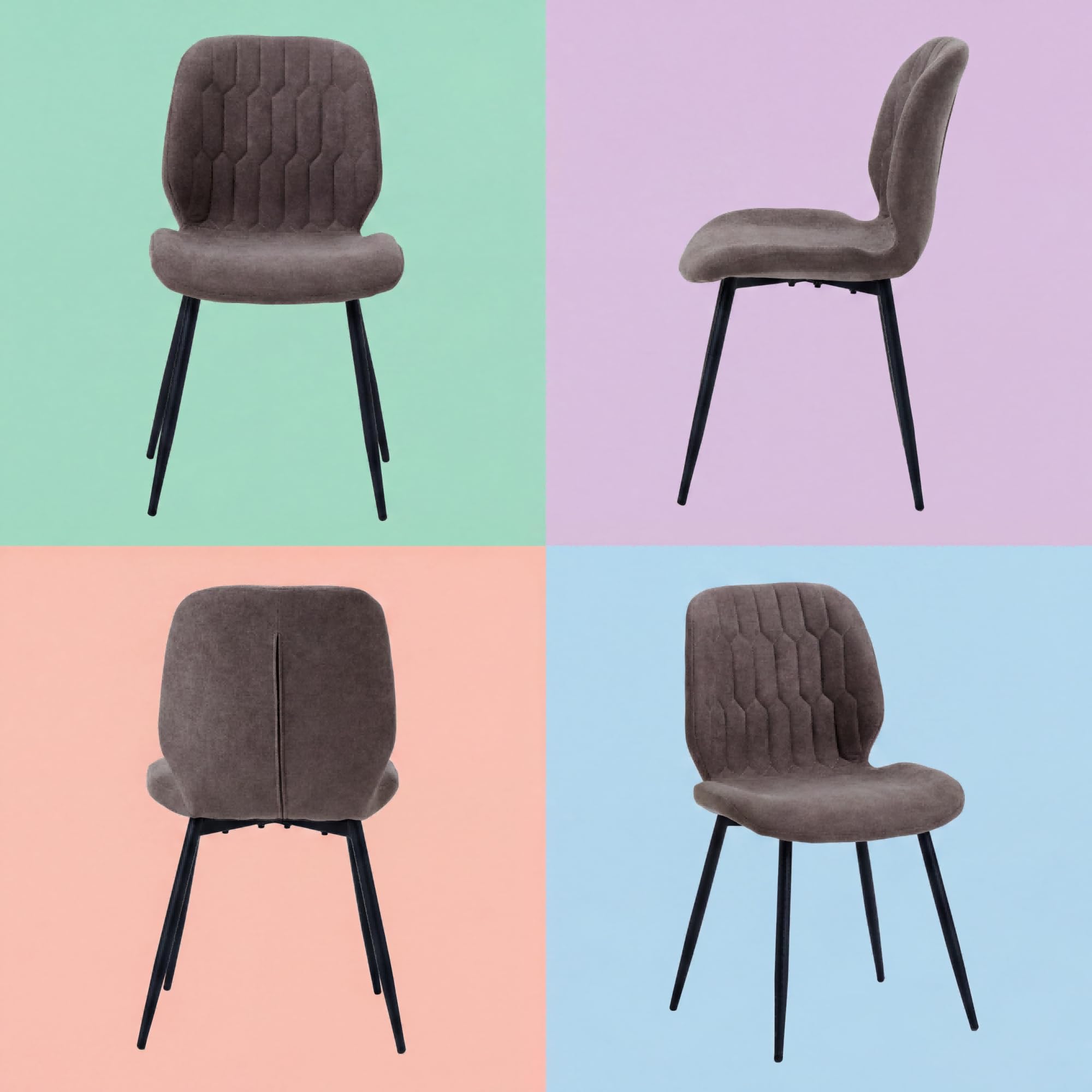 Esszimmerstühle 6er Set für Küche und Schlafzimmer Gepolsterte Wohnzimmerstühle mit Wabenmuster aus Chenille-Stoff, Ergonomische Stühle mit Metallbeinen Braunfarben