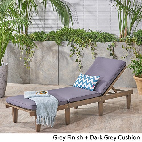 Christopher Knight Home Alisa Outdoor Acacia Wood Chaise Lounge, Grey Finish/Dark Grey Cushion #TOP26
