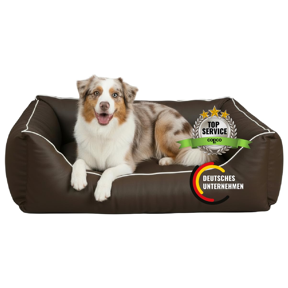 Cama para perros CopcoPet Rocco 2 en 1, impermeable y de piel sintética, con colchón de plástico para perros con espuma de copos o espuma viscoelástica ortopédica