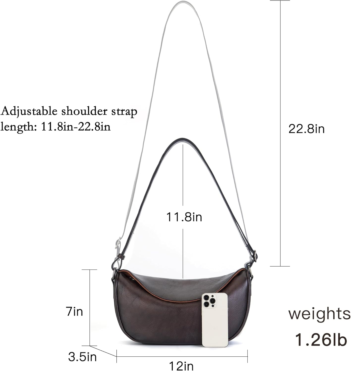 Leather Crossbody Bag Purse for Women Men Crescent Shoulder Bag Medium Cross Body Dumpling Bag Half Moon Adjustable - Image 4