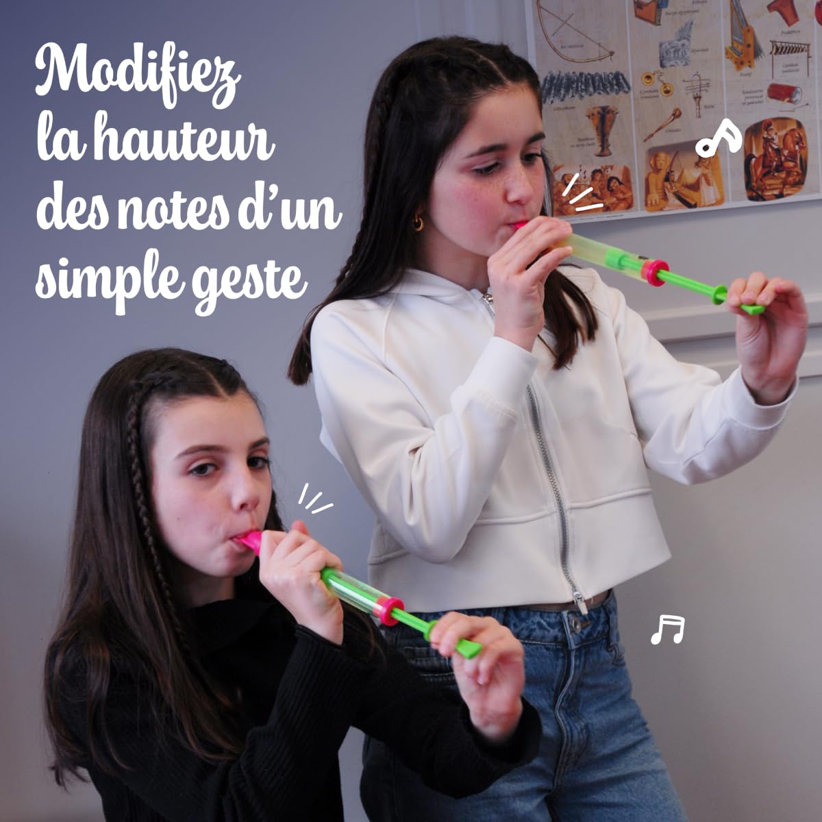 Fuzeau - Flûte À Coulisse Transparente Rose Verte - Instrument De Musique À Vent - Comprendre Les Sons Graves Et Aigus - Découverte Des Instruments À Vent - Réf. 2552