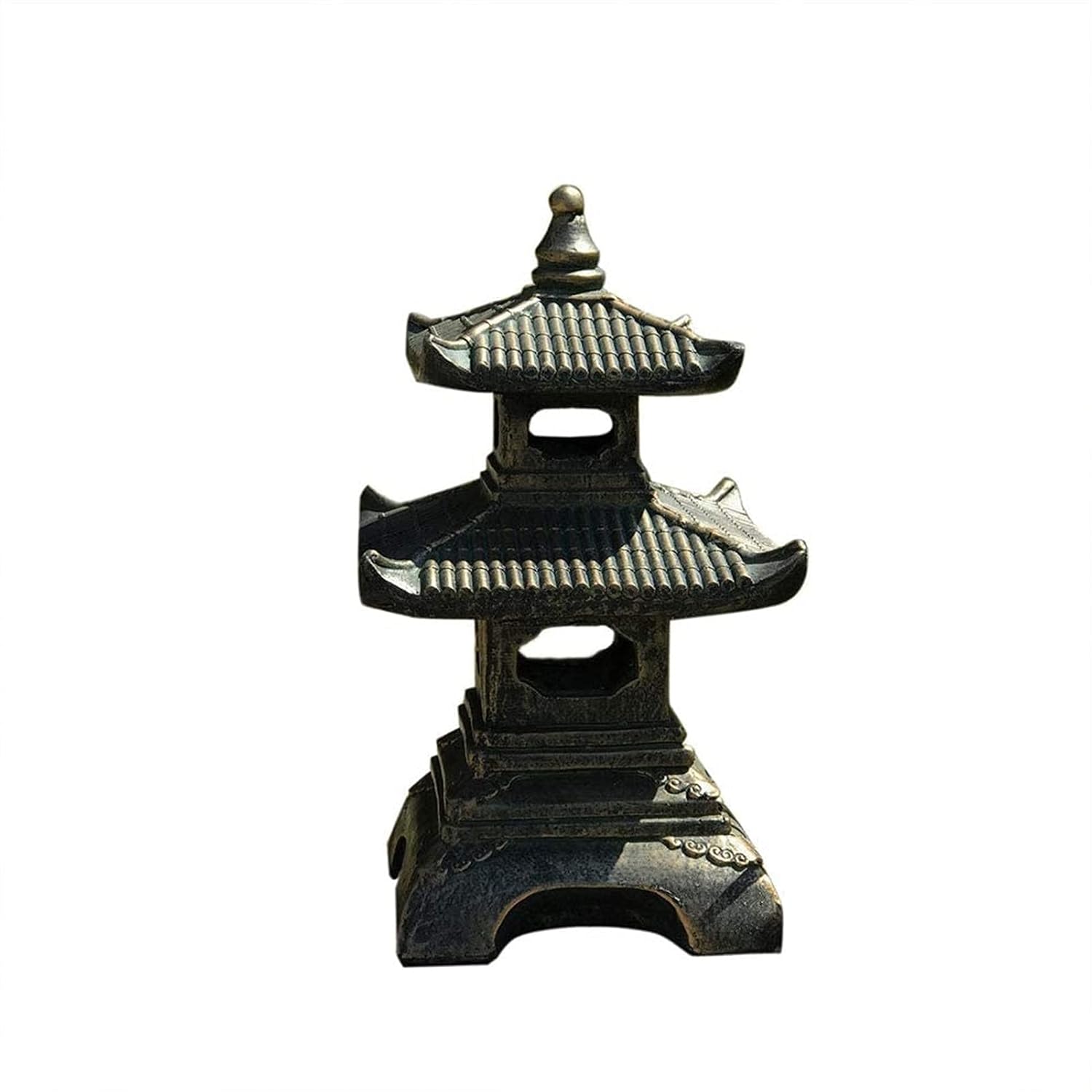 Japanese Style Solar Garden Outdoor Lantern, Resin Asian Pagoda Stone Tower Sculpture (Color : A, Size : 30x30x50cm(12x12x20inch))