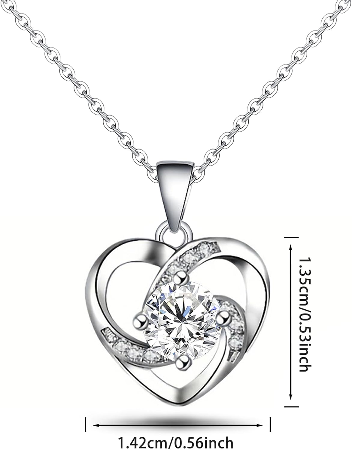 Love Heart Necklace 925 Sterling Silver Diamond Heart Pendant Necklace Classic Engagement Wedding Eternal Crystal Necklace Ladies Anniversary Romantic Birthday Gift for Her Mom Daughter Women - Image 7