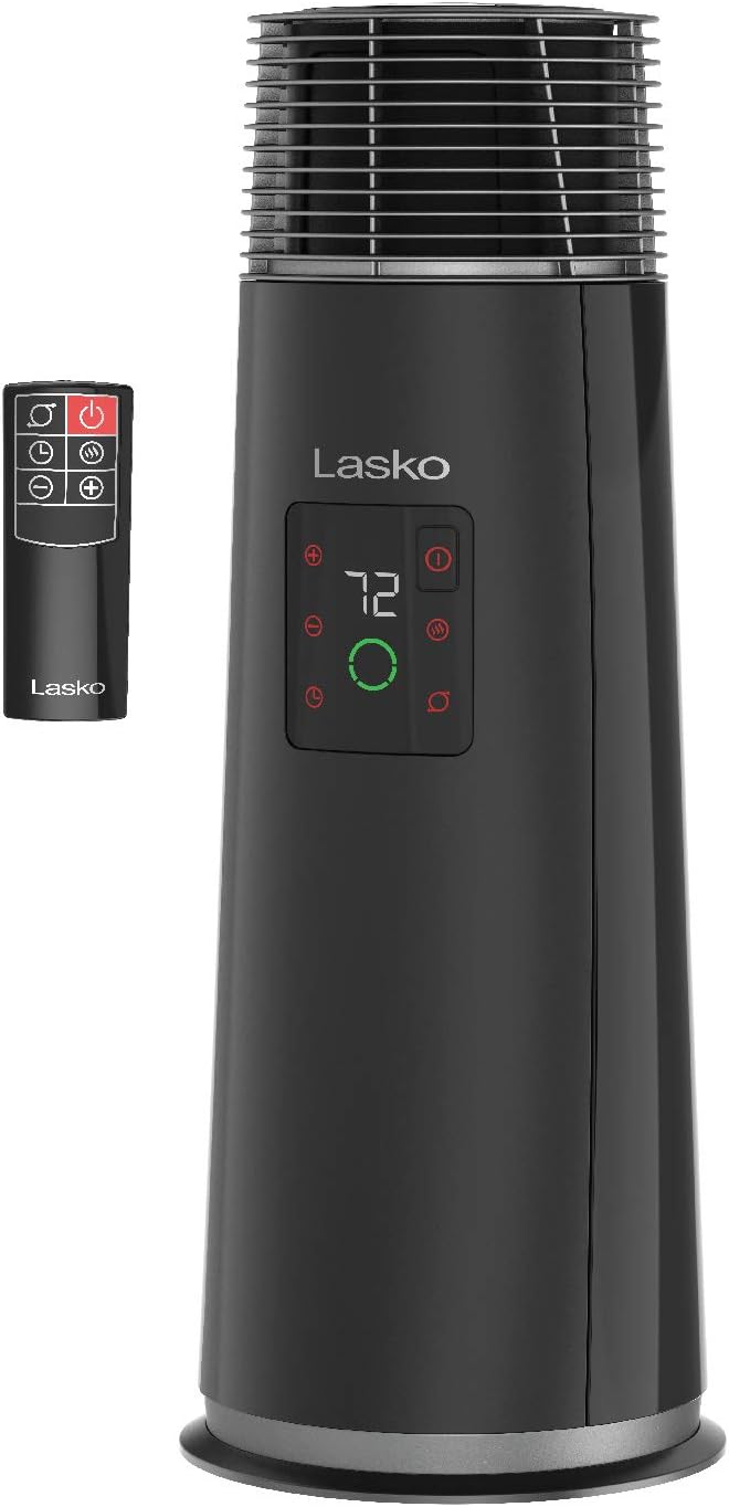 360-Degree Oscillating Ceramic Tower Heater for Home with Tip-Over Safety, Adjustable Thermostat, Timer, Remote and 3 Speeds, 24 Inches, Black, 1500W, CT24362