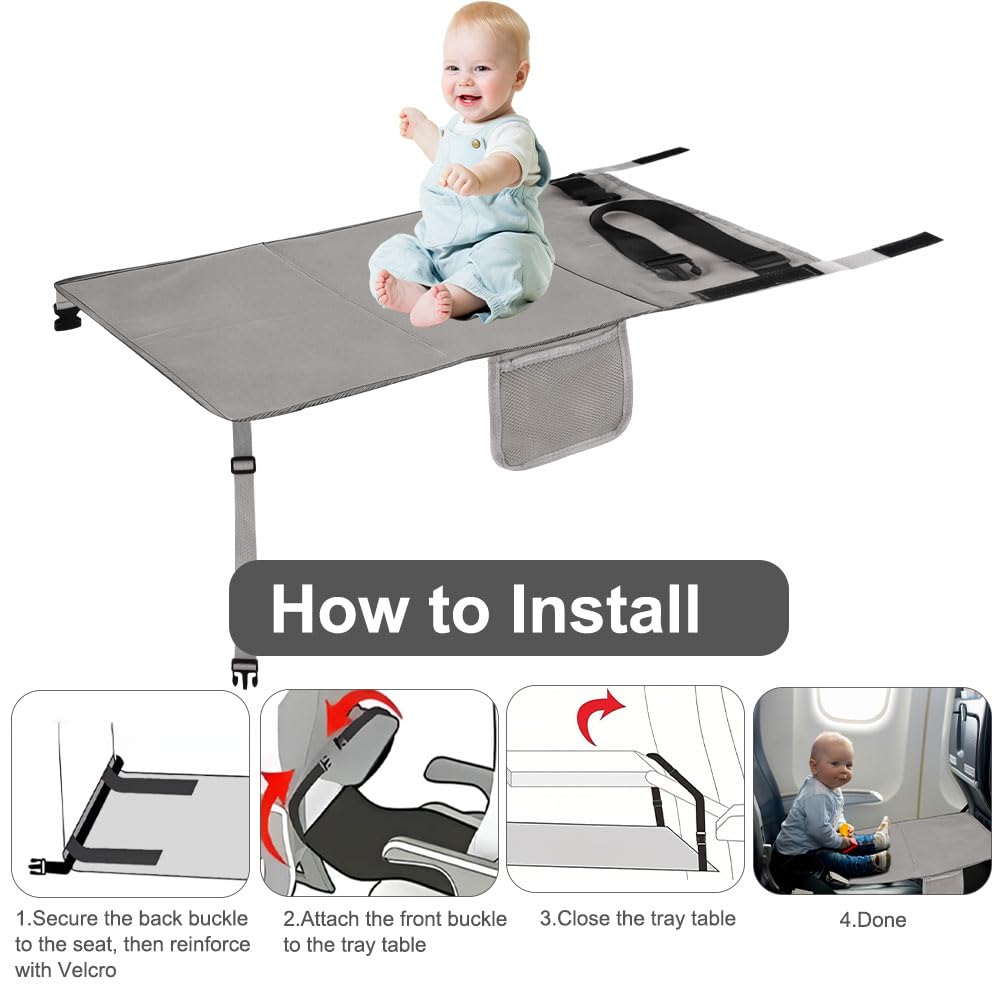 Reposapiés de Avión para Niños, Cama de Avión para Bebé, Extensión de Asiento de Avións, Cama de Viaje de Avións Portátil Plegable, Cuna Avióne Infantil, para Volar, Automóviles, Trenes (Gris) — view 6