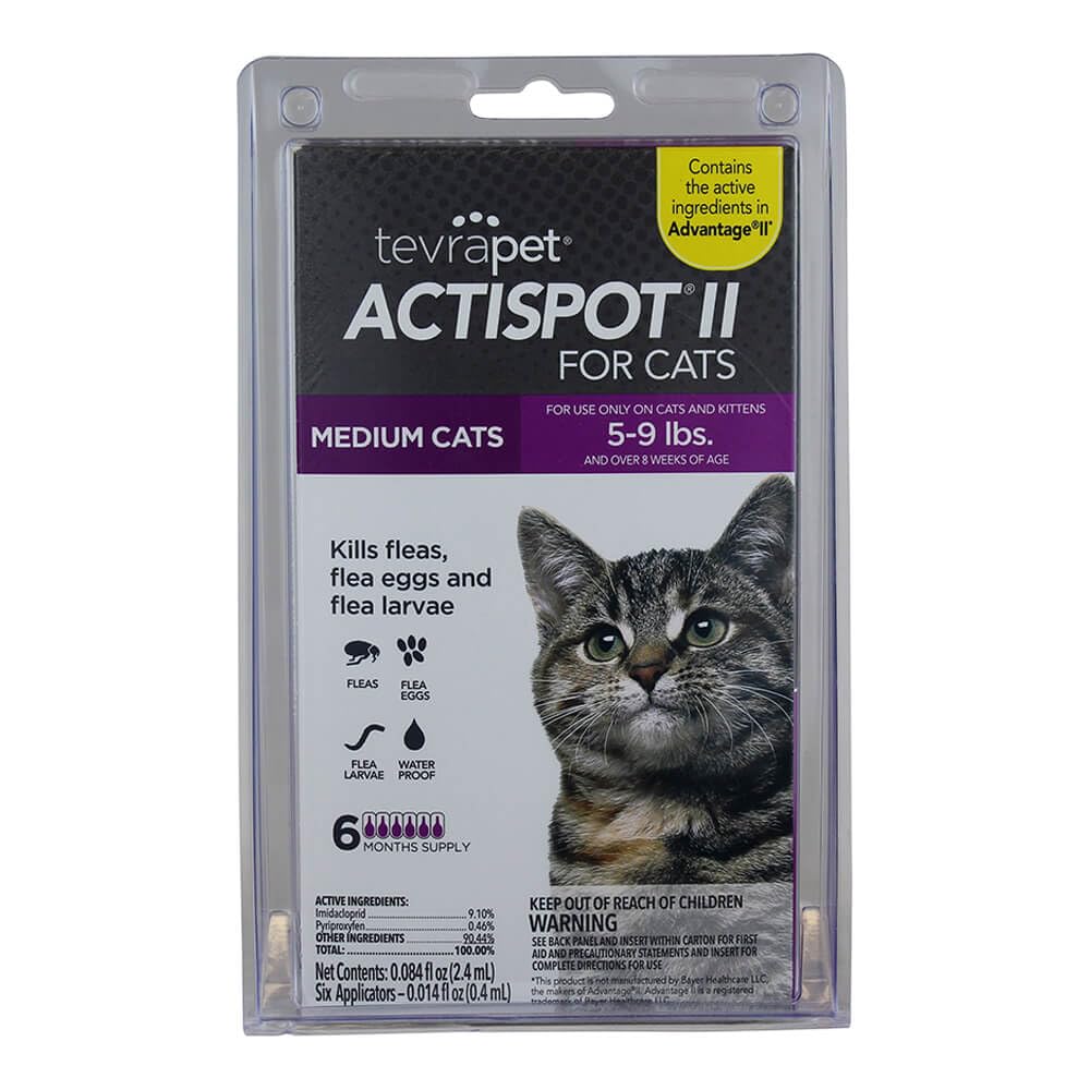 Actispot II Flea Treatment for Small and Medium Cats 5-9 lbs | 6 Doses | Powerful Prevention and Control, Clear