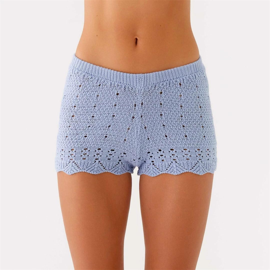 Pantaloncini da donna a vita alta in maglia scava fuori slim fit Y2k estate vintage streetwear pantaloni