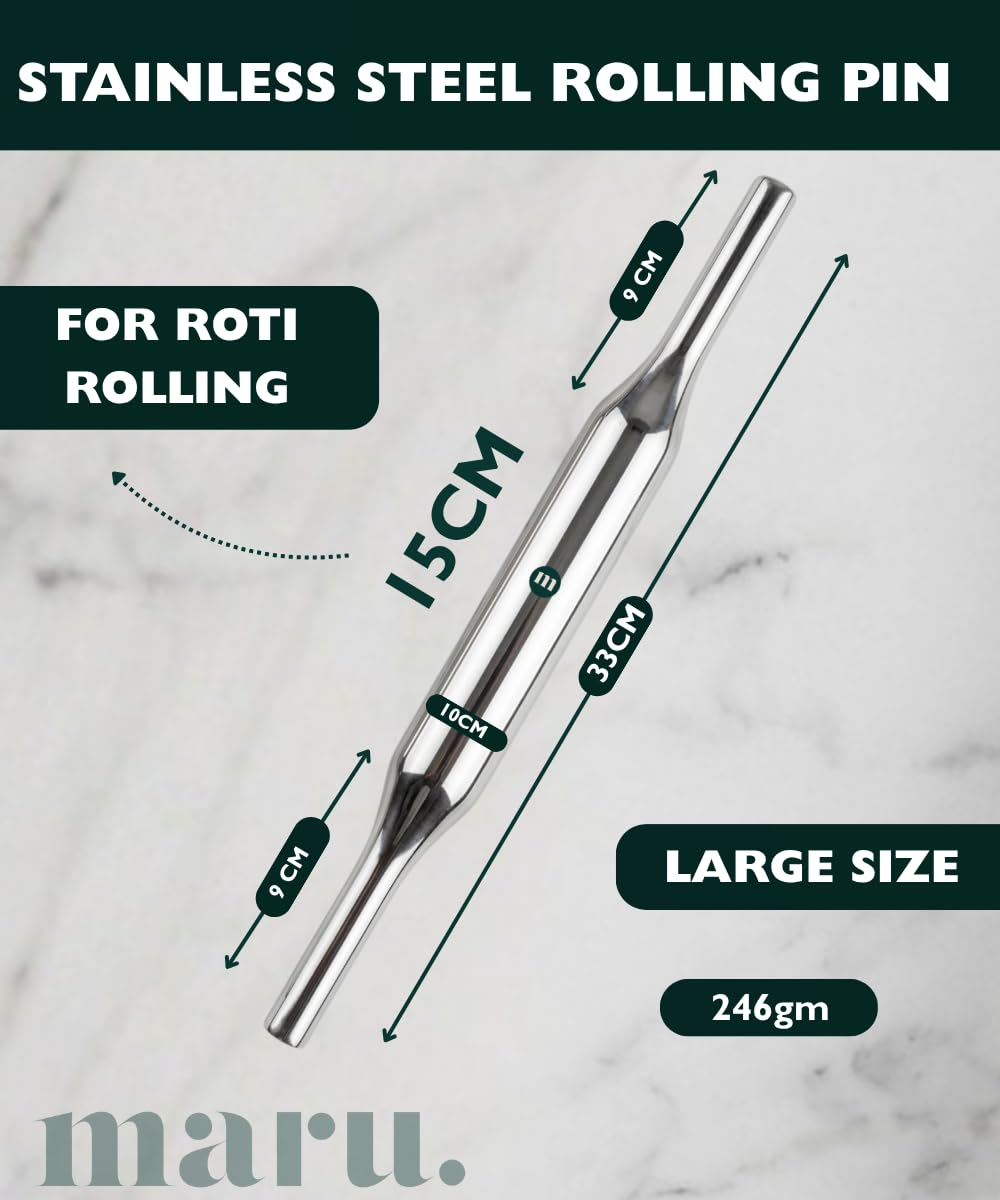 Maru Stainless Steel Rolling Pin - Chapati & Roti Roller -2 Maru Stainless Steel Rolling Pin - Chapati & Roti Roller -2