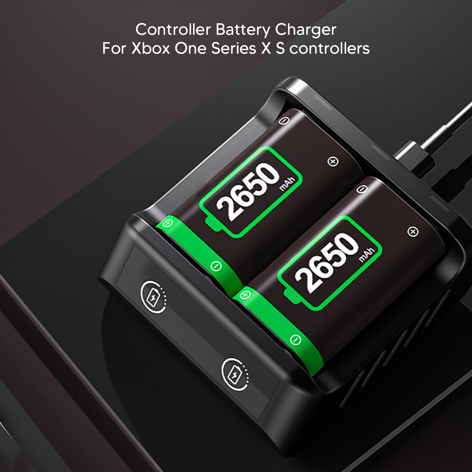 Fockety Packs de Batteries Rechargeables pour One/Series X|S, 2 Batteries 2650 MAh avec Station de Haute Vitesse pour Manette sans Fil One S/One X/One