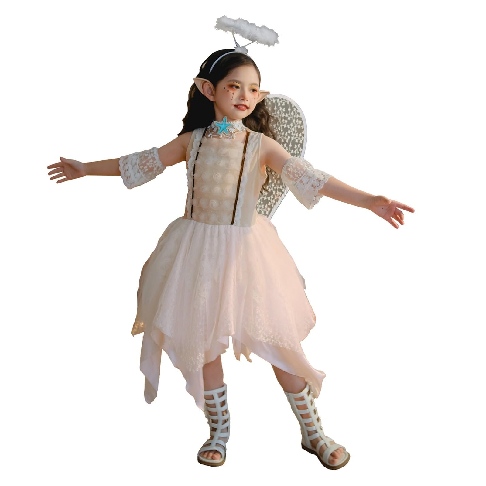 Generisch Faschingskostüm Mädchen - Feenkleid für Mädchen - florales Gartenpartykleid mit zartem - zauberhaftem Kostüm für Kinder zum Spielen und für Aufführungen