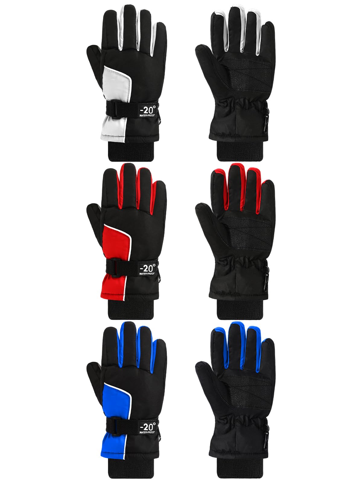 Jansun 3 Pairs Kids Winter Gloves Warm Outdoor Windproof Adjustable Gloves Toddler Snowboard Gloves for Cold Weather Boy Girl Children