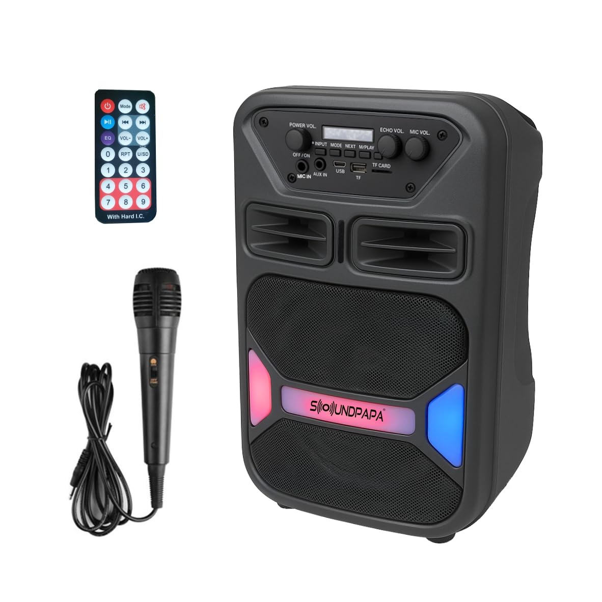 Soundpapa 50W Loud Wireless Multimedia Bluetooth Speaker | Portable RGB Speaker with Remote & Mic | Deep Bass | Ideal for Parties, Office, Events & Outdoor use (3H Playtime) (PartyBox Mini Pro)