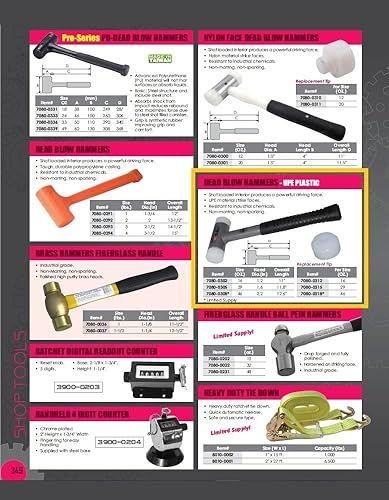 Miniatura 5 de HHIP Pro Series 7080-0302 Vertex Dead Blow Hammer, mazo Deadblow con cara de plástico UPE, cabezal de acero de 1.2 pulgadas de diámetro, sin marcas