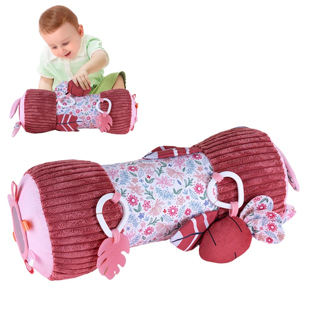 NKFBEV Tummy Time Pillow for Babies, Tummy Time Roll with Integrated Rattle & Squeaker, Montessori Sensory Pillow,Interactive Soft Baby Pillows, Infant TummyTime Pillows for Babies 0-12 Months