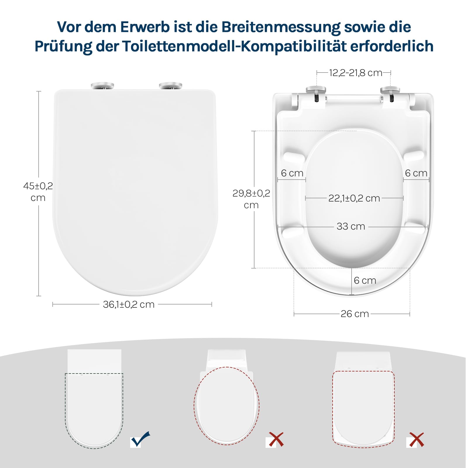 WOLTU Toilettendeckel WC Deckel Sitz Absenkautomatik, Kunststoff, Fast Fix/Schnellbefestigung, Softclose Scharnier D-Form