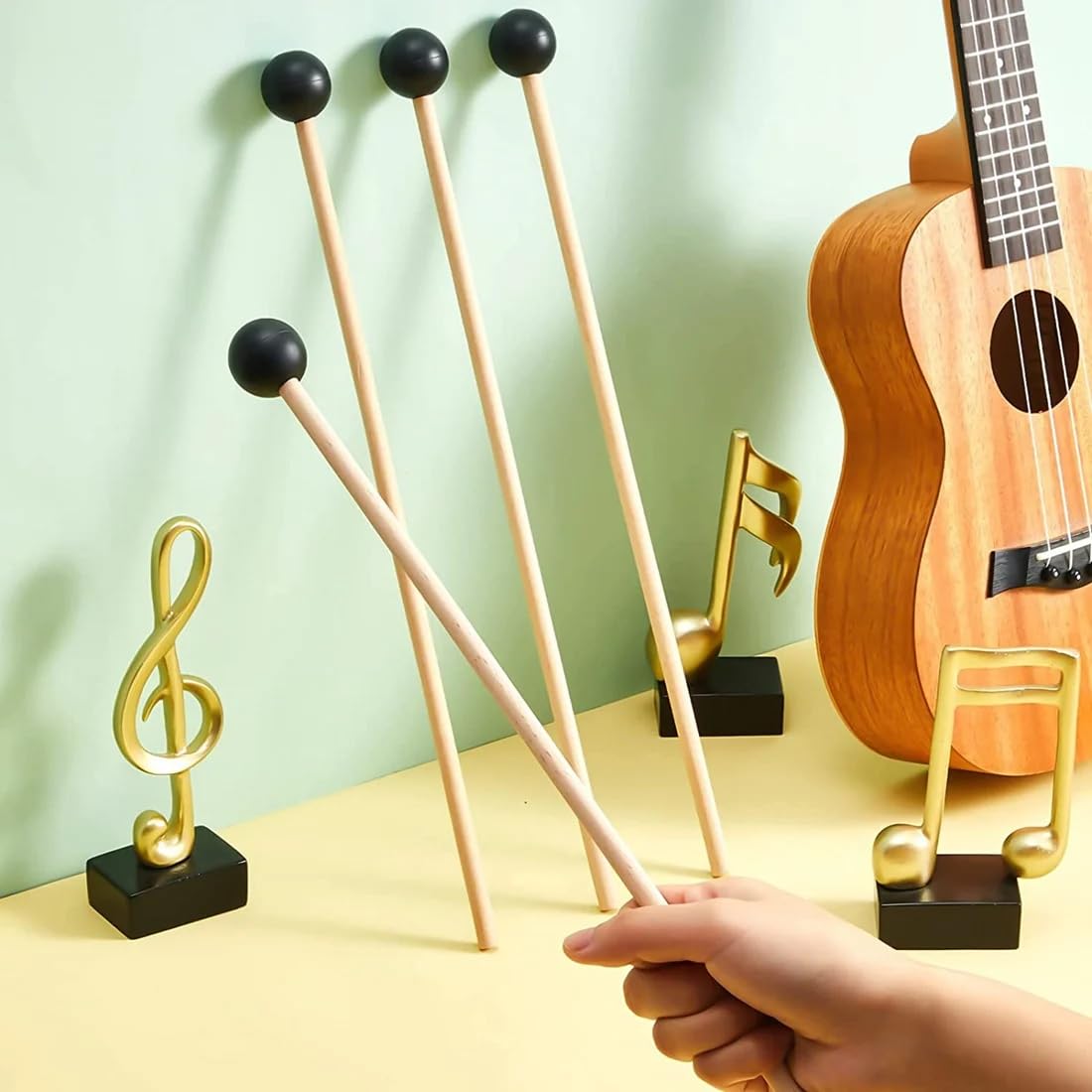4 Bacchette Per Marimba E Glockenspiel - Legno Naturale, Lunghezza 15 Cm, Per Musicisti E Studio