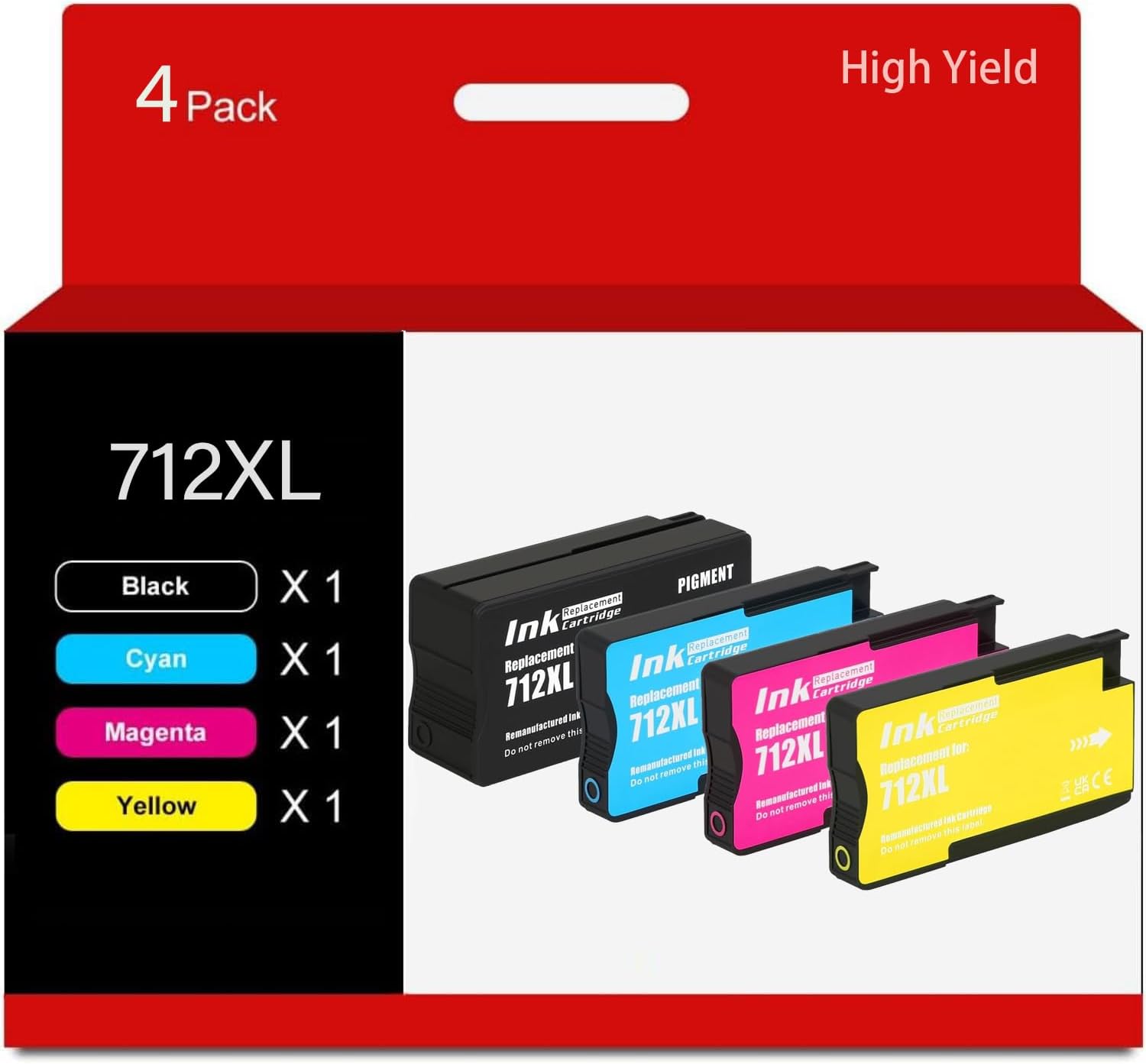 712XL High Yield Ink Cartridges Compatible for HP DesignJet 712 Ink Cartridges Combo Pack for HP DesignJet T210 T230 T630 T650 Studio Plotter Printer Ink