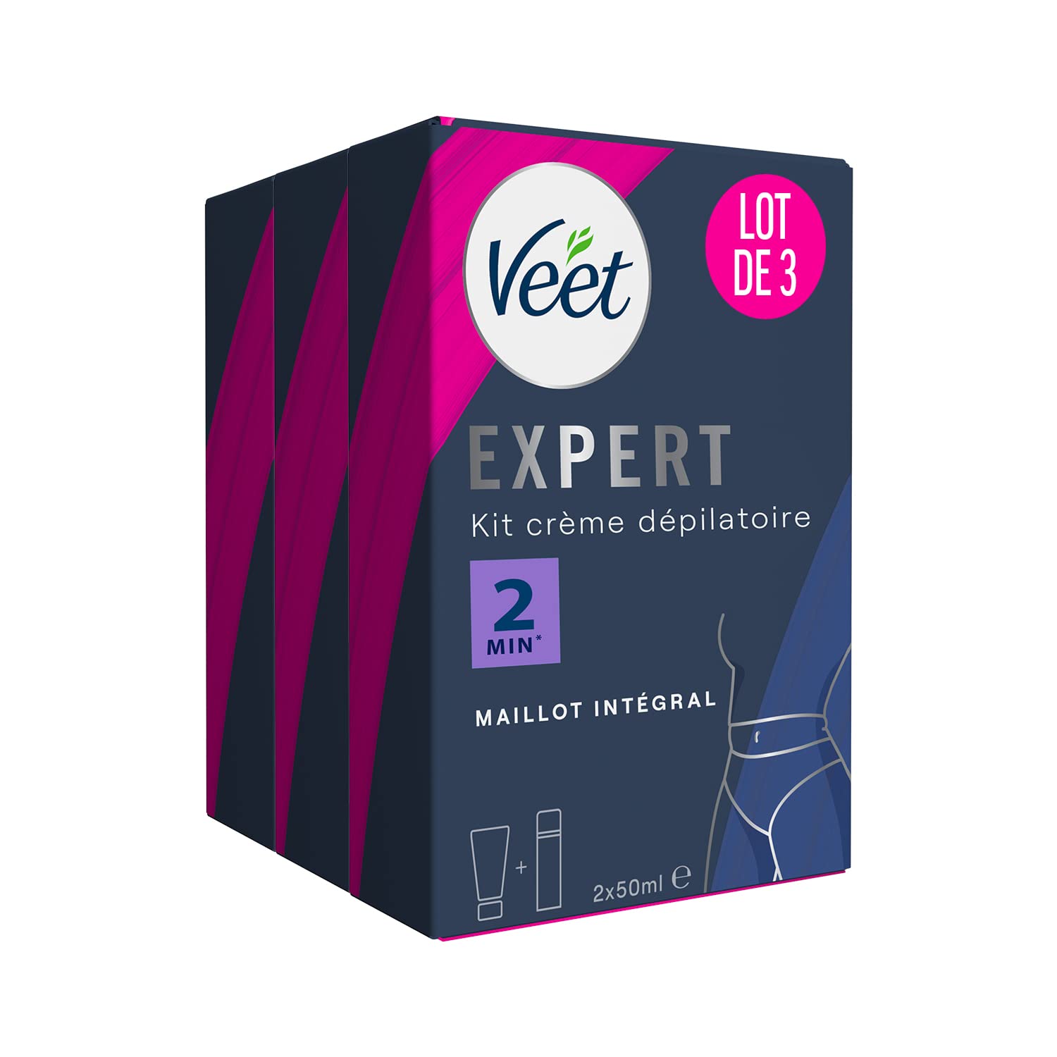 Veet Expert - Lot de 3 Crèmes Dépilatoires 2x50 ml - Maillot (3x 2 tube de 50ml)