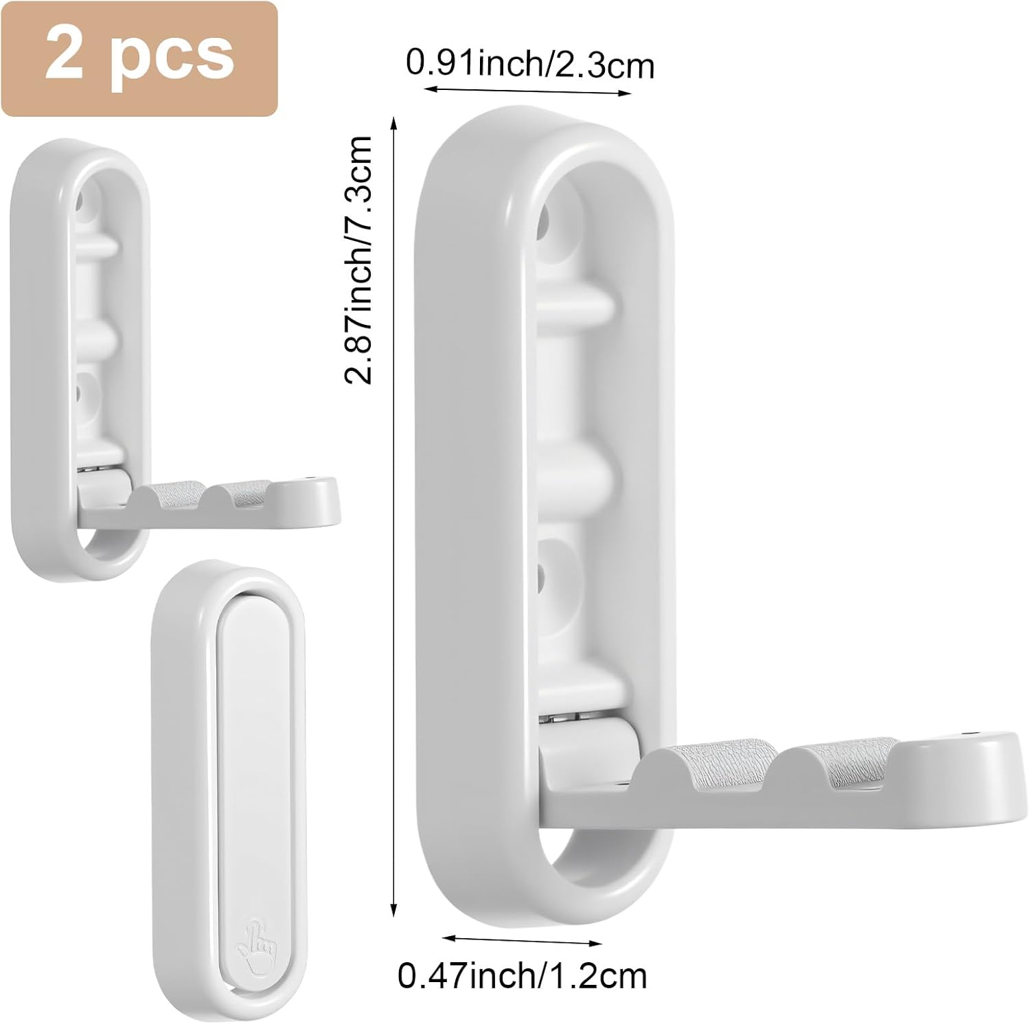 2Pcs Foldable Wall Hooks, Folding Hanger Hook, Heavy Duty | Folding Coat Hooks Wall Mounted for Hanging Coat Towels Bags Keys, White