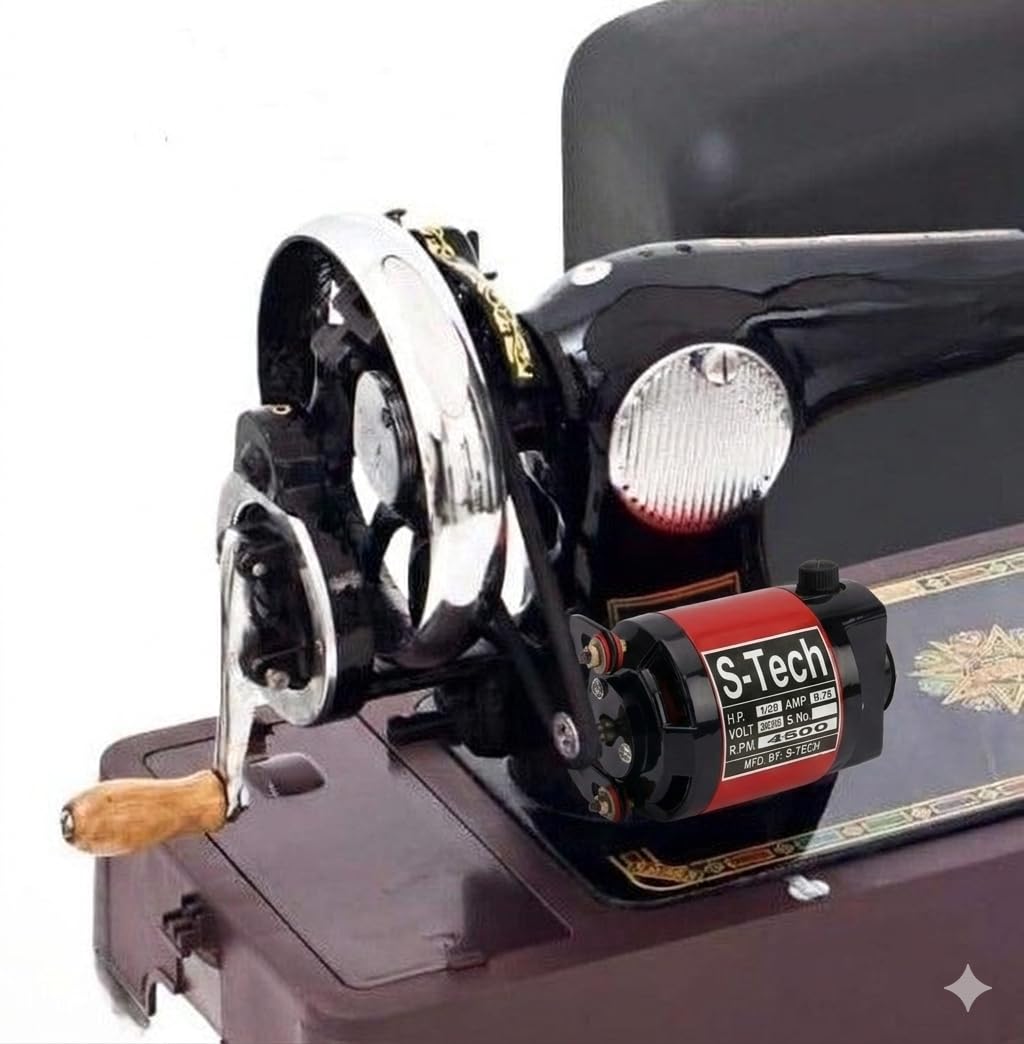 Pro Domestic Mini Electric Sewing Machine Motor 1/20 HP 4500 RPM | Heavy Duty Foot Controller with Long Wire | Domestic Silai Machine Ki Motor Set 2 Carbon & Belt | 220V | 6 Months Warranty (Red)-image-48