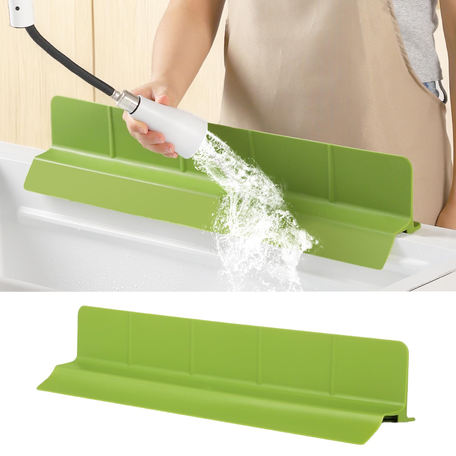 23" Ultra Silicone Sink Splash Guard Released in 2025/Dec,Self-Draining Water Splash Guard for Kitchen Sink,Bathroom and Island,with 3.5" High Splash Guard & 7 Strong Suction Cup (Matcha Green) 1