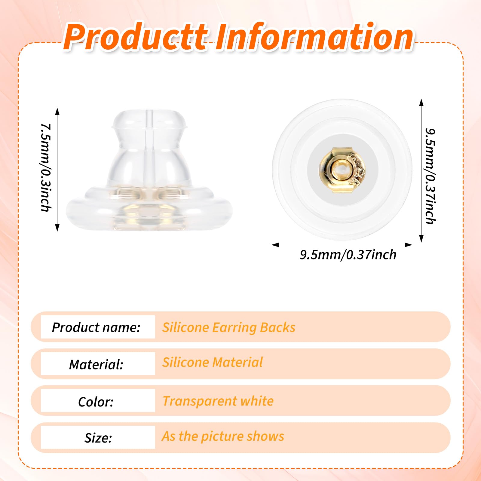 Mabor 12 Stück Transparent Ohrstecker Verschluss Flacher Ohrring Verschluss Silikon Hypoallergen Ohrring Stopper für Fixieren von Ohrringen(Gold)