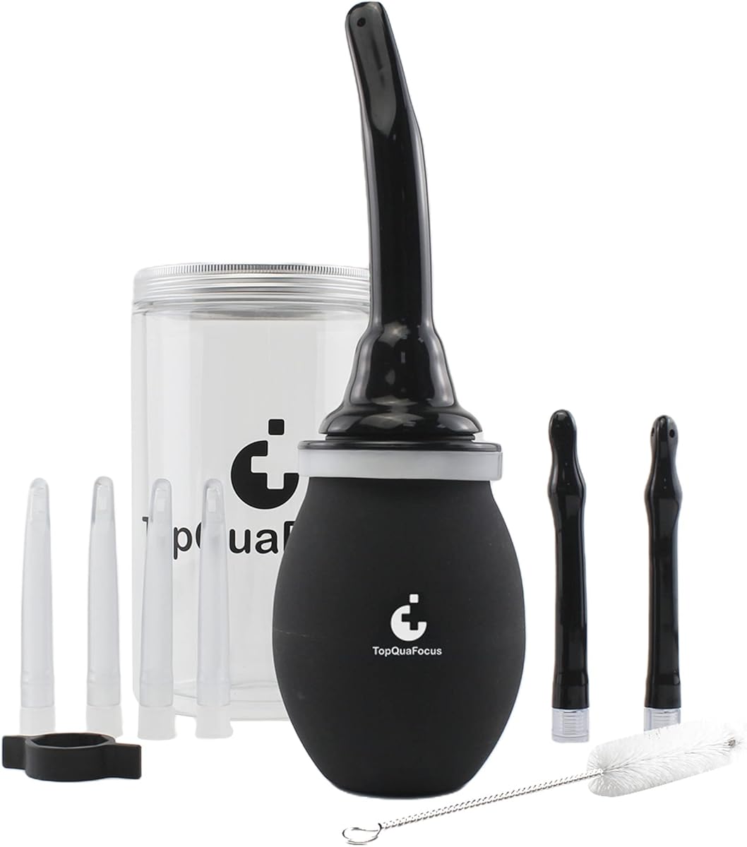 TopQuaFocus 420ml Enema Bulb Kit - Large Anal Douche Bulb, Colon Irrigation Enemas for Man Woman (Black)