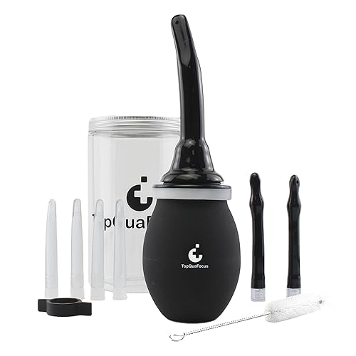 TopQuaFocus 420ml Enema Bulb Kit - Large Anal Douche Bulb, Colon Irrigation Enemas for Man Woman (Black) - 13 Piece Set