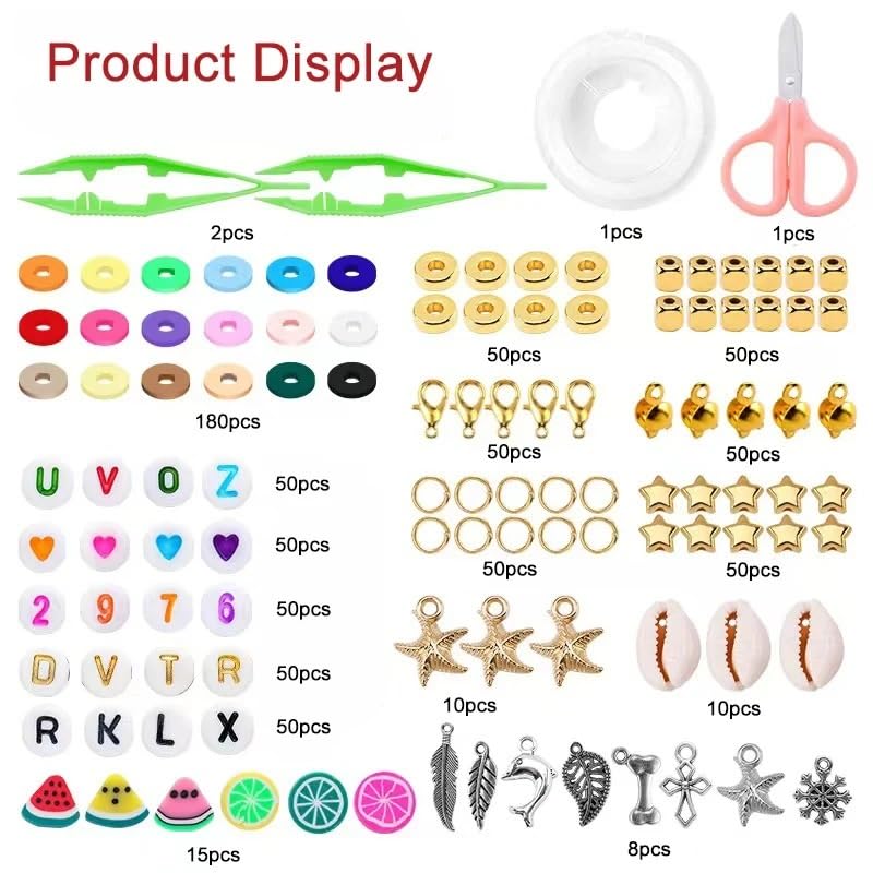 Abalorios Para Hacer Pulseras Kit de fabricación pulseras con cuentas arcilla, planas for joyería DIY