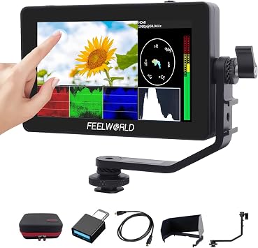 Feelworld F6 Plus Touch Screen LCD Field Monitor, External Shooting Monitor for Cameras, 3D Lut, 5.5 Inches IPS, 1920 x 1080, HD On-Camera Video Monitor, 4K, HDMI Signal Input, For Camera Shooting Confirmation
