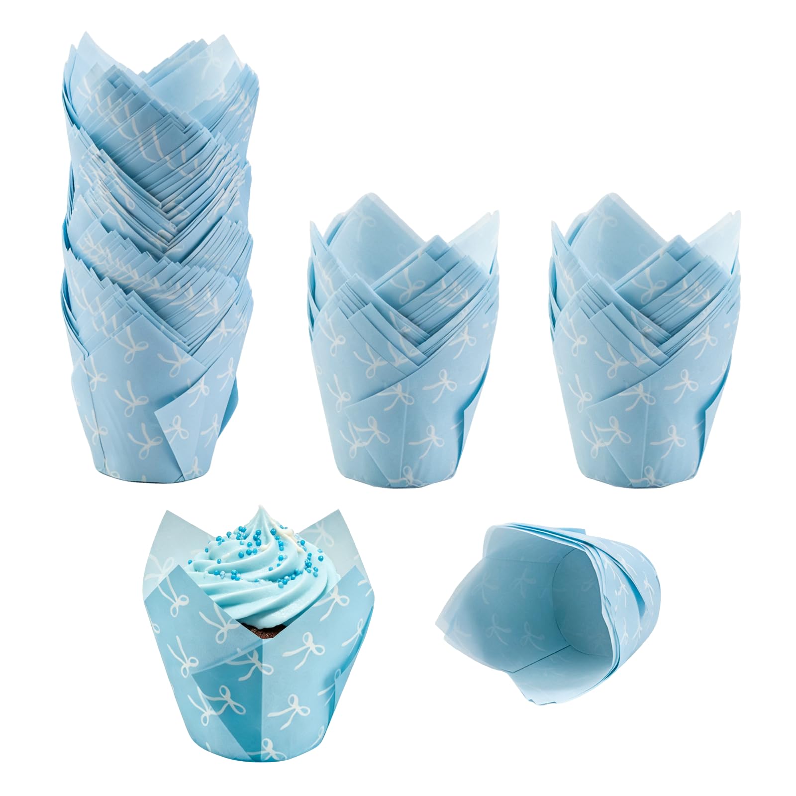 200Pcs Blue Bow Muffin Cups, Cupcake Liners, Baking, Print Style