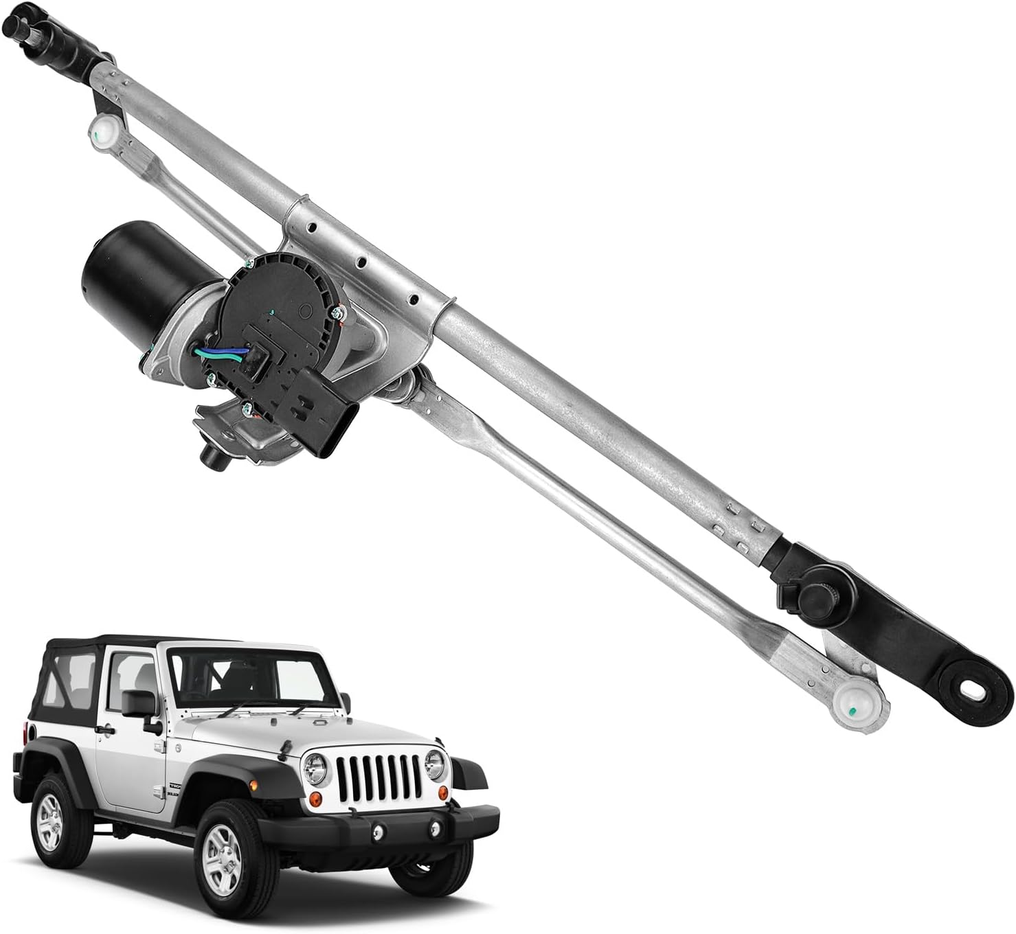55077859AB Front Windshield Wiper Motor - and Linkage Assembly Compatible with 2007-2018 Jeep Wrangler 3.6L 3.8L, Replace# 55077859AD, 55077859AC