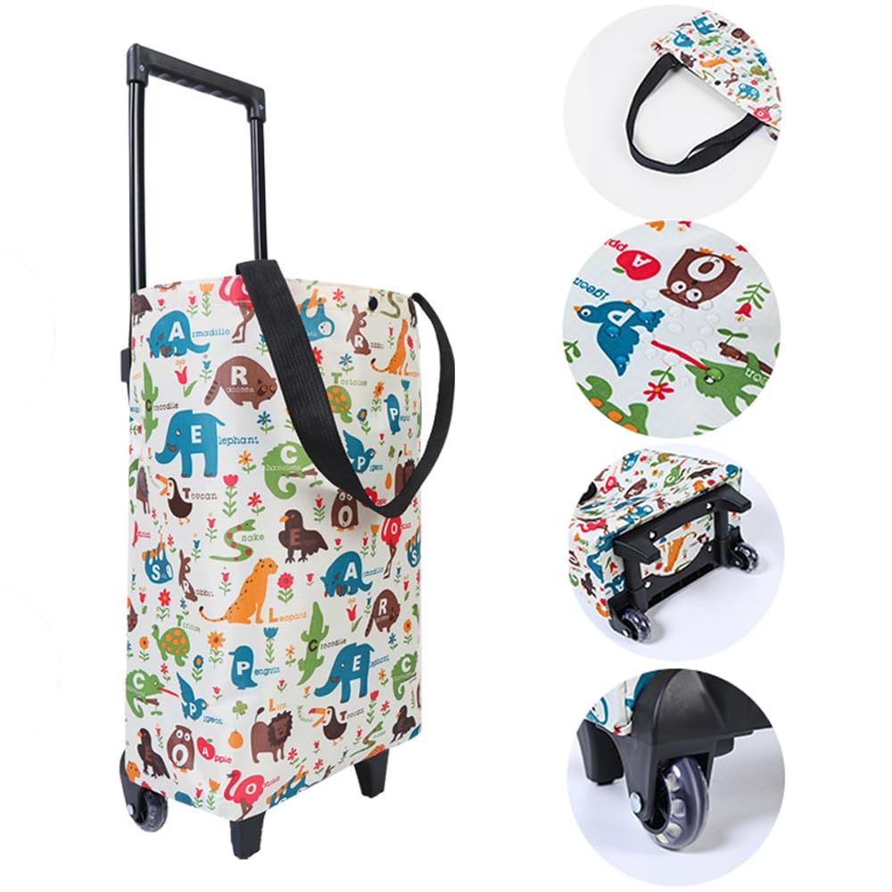 Small Collapsible Shopping Cart,Shopping Cart with Wheels,Folding (Zoo)