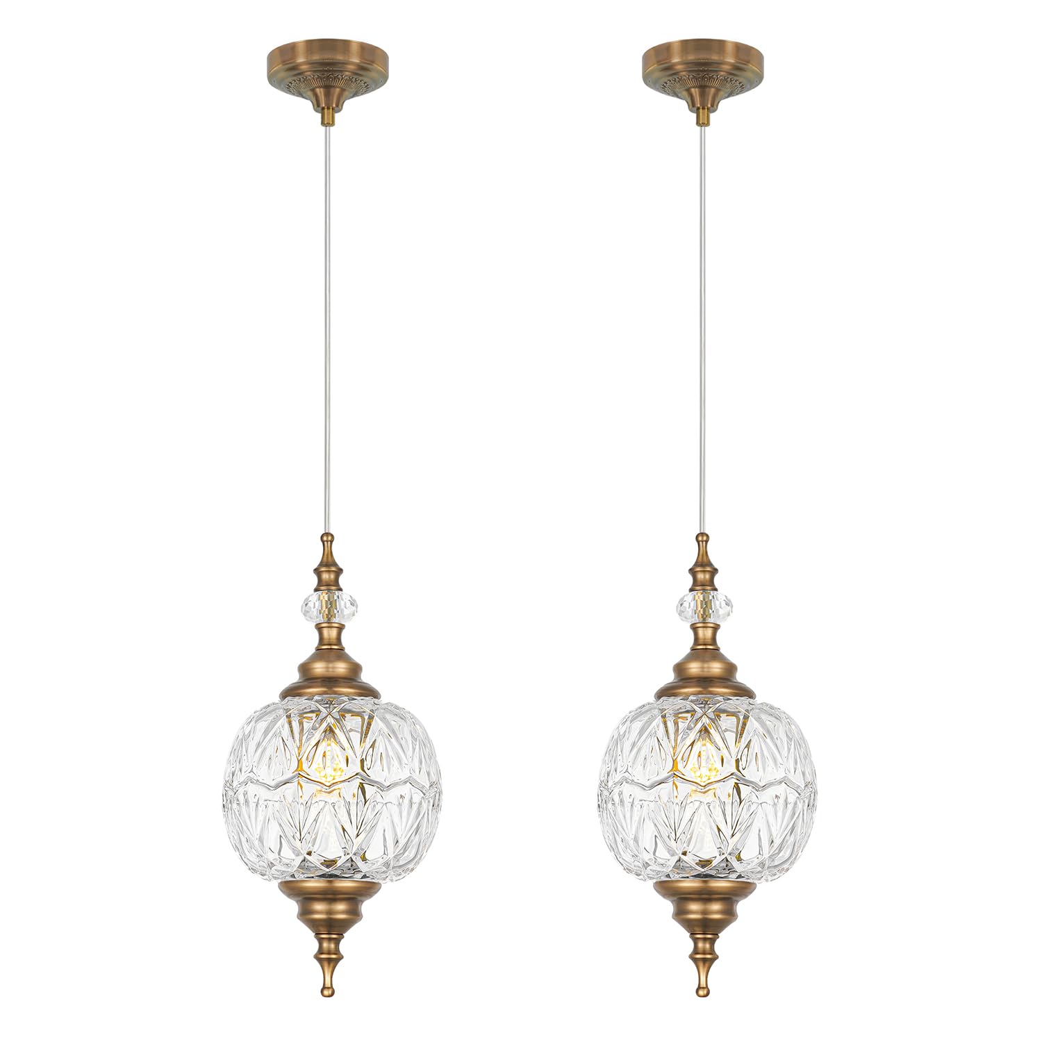 Photo 1 of Vintage Pendant Lights Kitchen Island Set of 2, Brass Bathroom Pendant Light with Small Detachable Glass, Modern Classic Adjustable Hanging Light for Kitchen, Hallway, Table, G9 Base, Brown Bronze