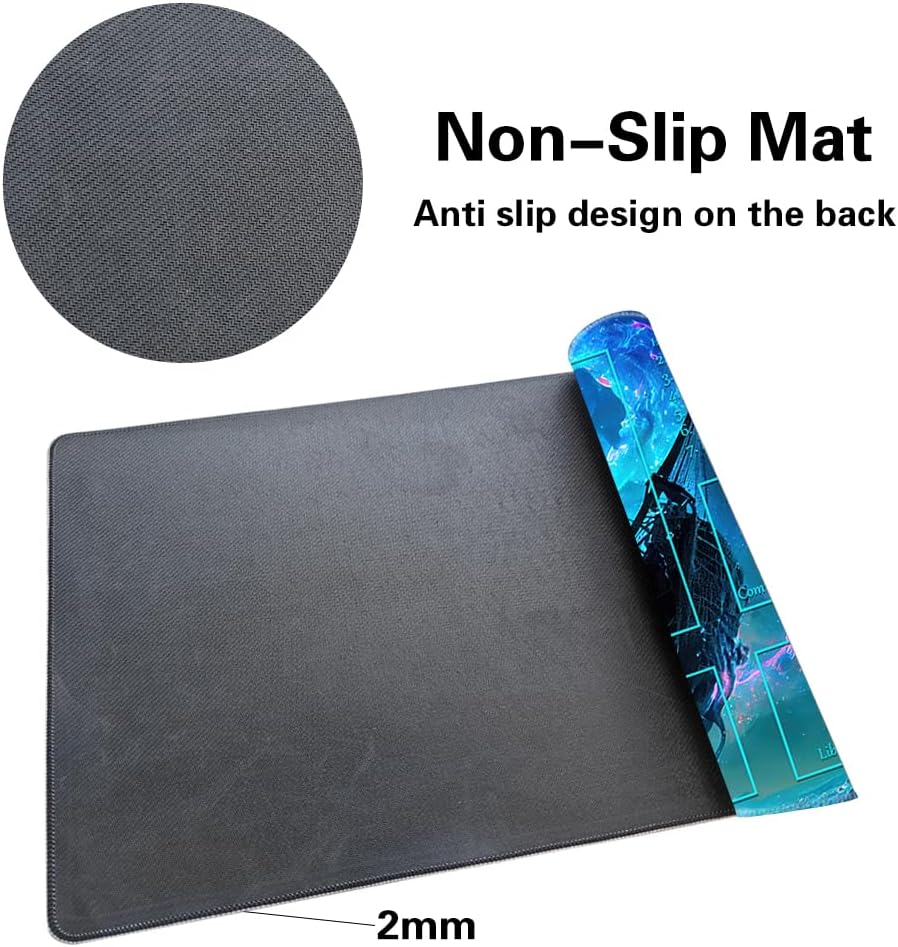 MTG Playmat with Free Plastic Storage Tube and Bag - Stitched Field Rules Zones Play Mat for MTG Card Game Playing for Beginner (MTG2-1)