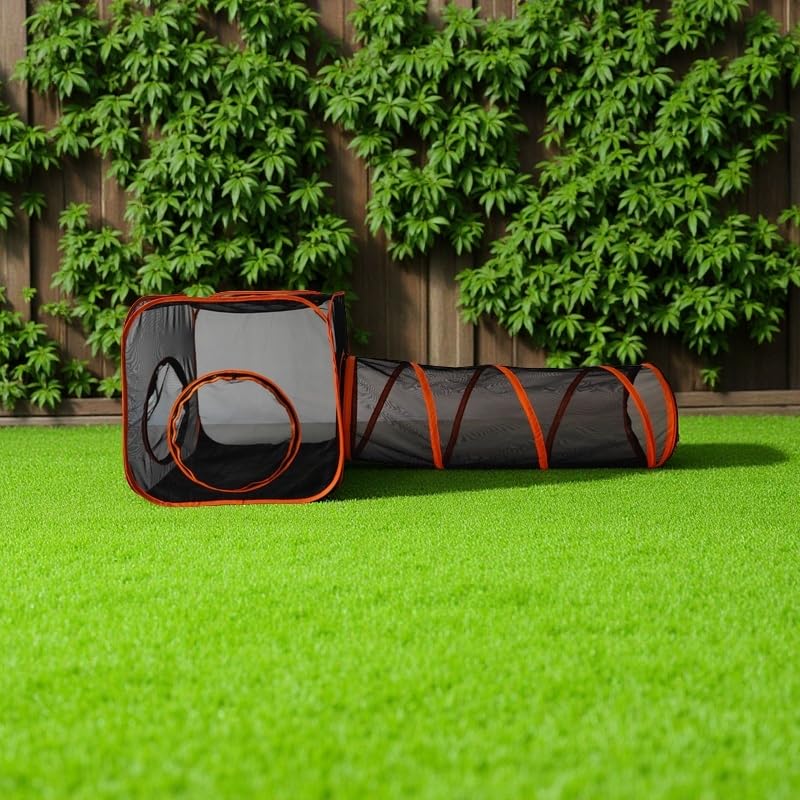 Enclos d'extérieur pour chat – Tente pop-up portable 6 en 1 en maille avec tunnels de jeu pour grands chats, lapins et petits animaux – Maison de jeu polyvalente