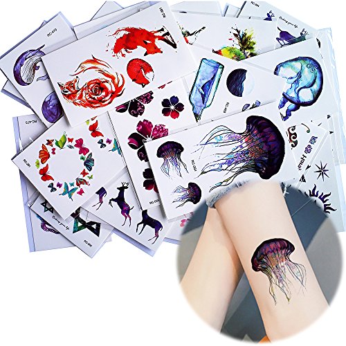 25 Sheets Watercolor Drawing Blue Sea Small Pattern Temporary Tattoo Sticker